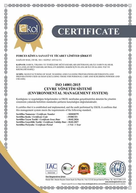 ISO 14001:2015 belgesinin taranmış kopyası